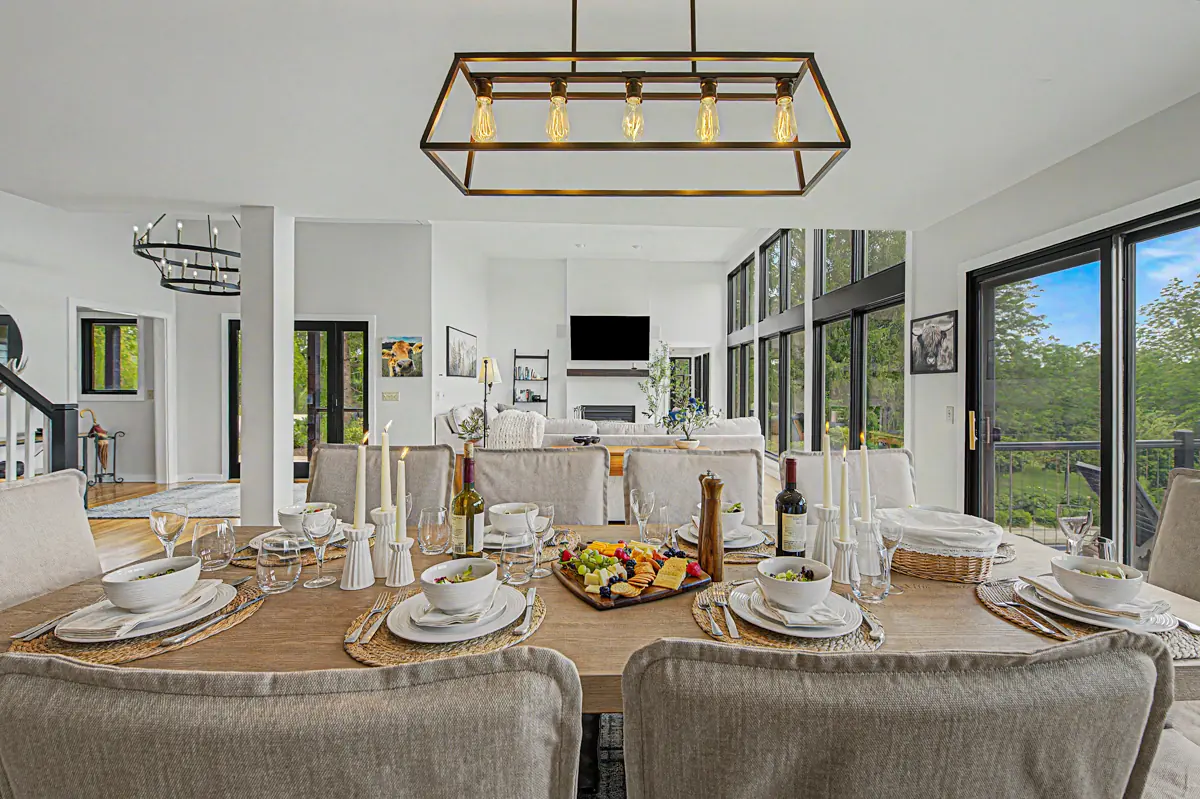 A long dining table set for a group