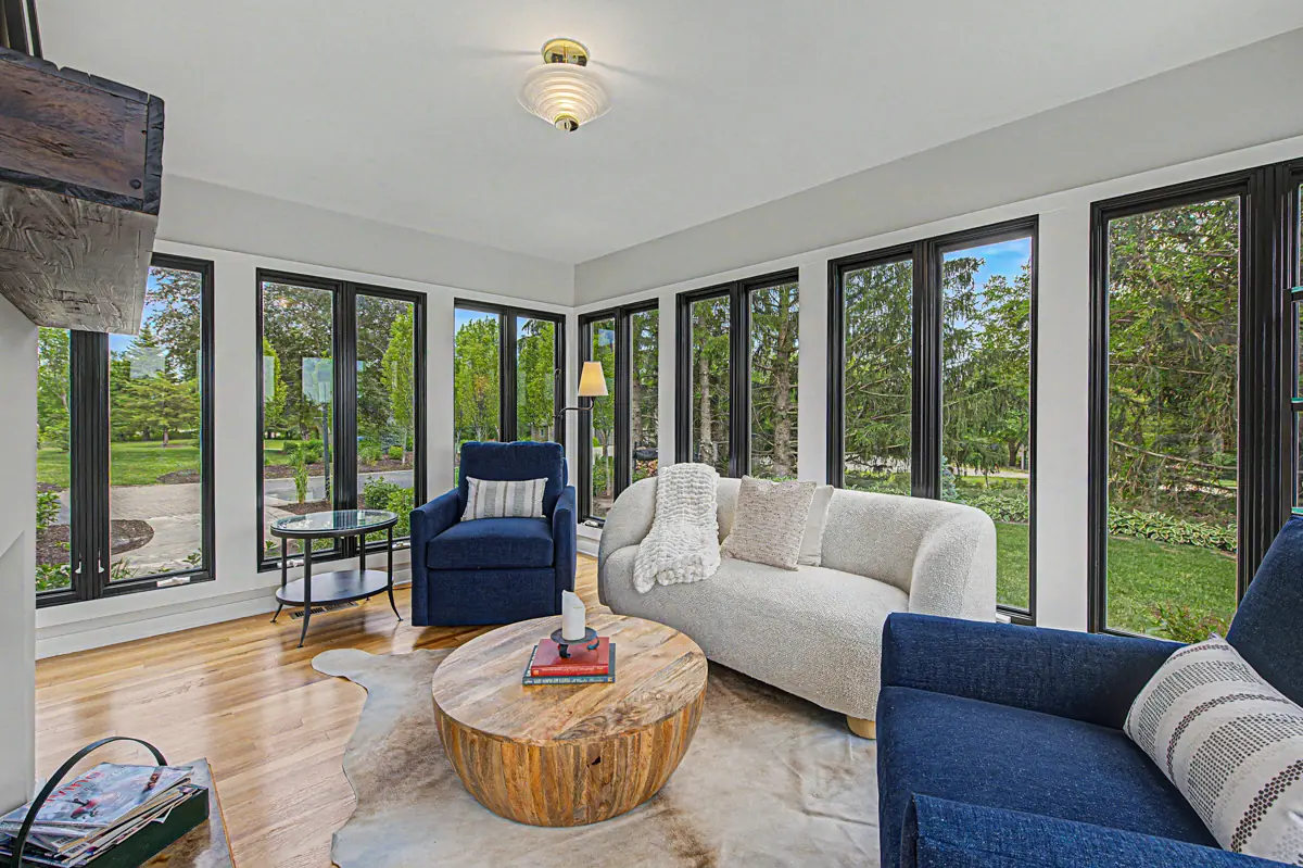Four-season room with glass on three sides