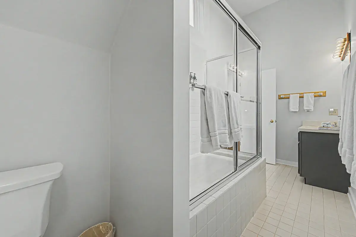 Second-floor bath with tub and shower