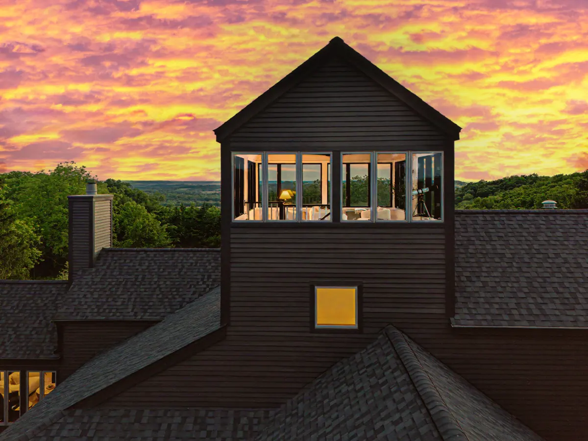 The tower at sunset, windows on all four sides